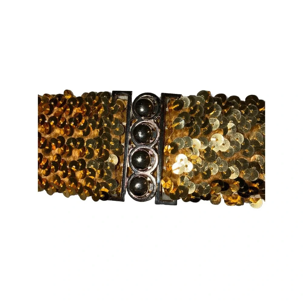 Vintage Belt Women's‎ XXL Gold Sequins Stretch Silver Buckle Boho Disco Glam